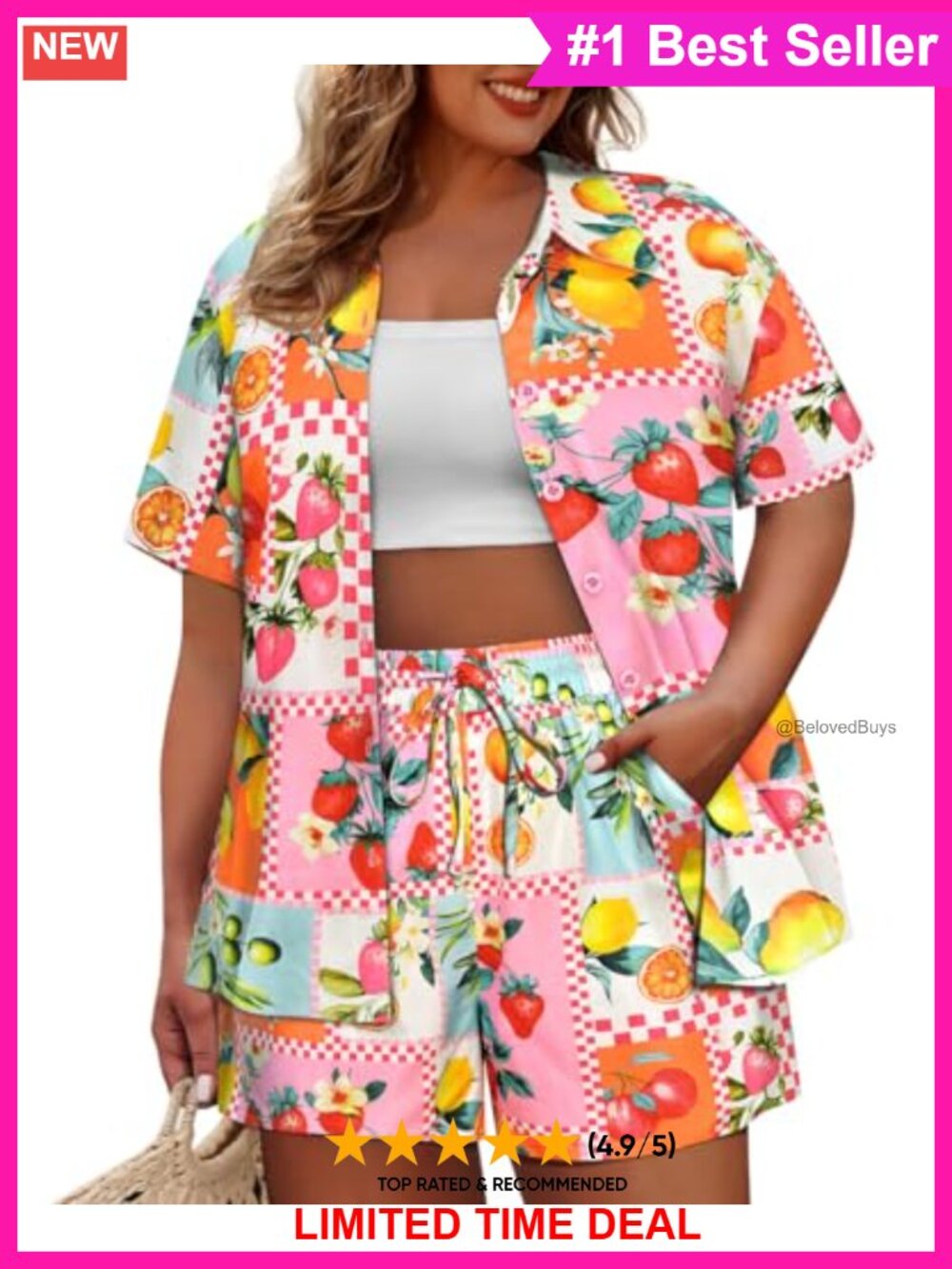 Womens Plus Size 2 Piece Short Set Button Short Sleeve Vacation Casual Outfit